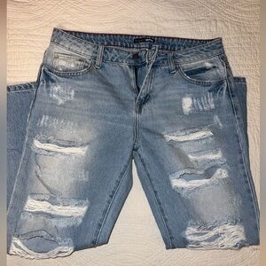 Fashion Nova Distressed Light Blue Denim Jeans